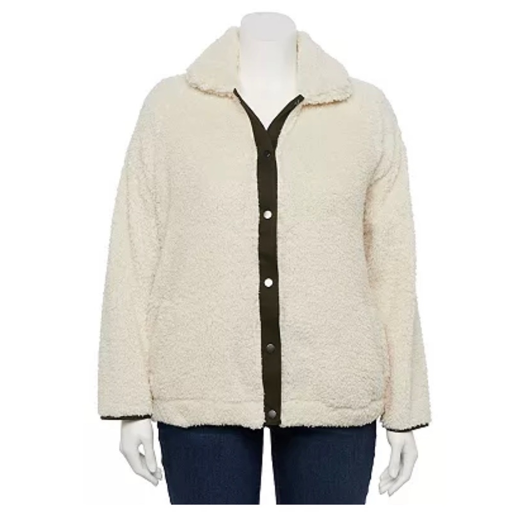 EVRI Button Front Sherpa Bomber Jacket 3X